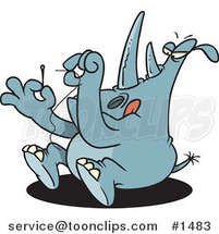 Cartoon Blue Rhino Threading a Needle by Toonaday