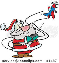 Cartoon Santa Flying a Remote Control Plane by Toonaday