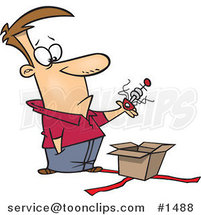 Cartoon Guy Lifting an Odd Thing out of a Gift Box by Toonaday