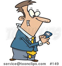 Cartoon Guy Using a BlackBerry Wireless Handheld Device to Send Text Messages by Toonaday