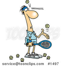 Cartoon Tennis Player Being Hit in the Face with Ball After Ball by Toonaday