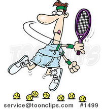 Cartoon Tennis Player Trying to Hit Balls by Toonaday