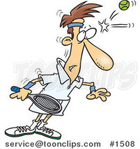 Cartoon Tennis Player Being Smacked on the Forehead with a Ball by Toonaday