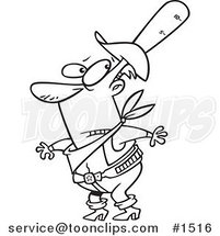 Cartoon Black and White Outline Design of a Cowboy Wearing a Tall Ten Gallon Hat by Toonaday