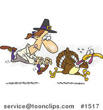 Cartoon Pilgrim Chasing a Turkey Bird by Toonaday