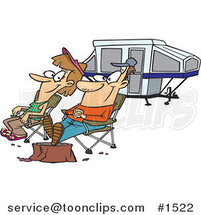 Cartoon Couple Relaxing at a Campsite near Their Tent Trailer by Toonaday