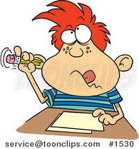 Cartoon Boy Sticking His Pencil in His Ear While Taking a Test by Toonaday