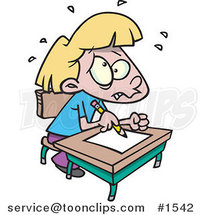 Stressed Cartoon School Girl Taking a Test by Toonaday