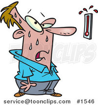 Cartoon Guy Sweating and Staring at a Hot Thermometer by Toonaday