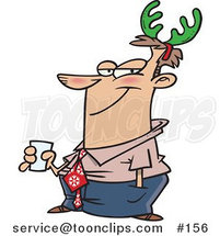 Cartoon Guy Wearing Green Christmas Antlers on His Head by Toonaday