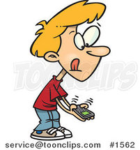 Little Cartoon Boy Texting on a Cell Phone by Toonaday