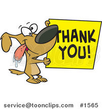Drooling Cartoon Grateful Dog Holding a Thank You Sign by Toonaday