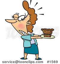 Tempted Cartoon Lady Holding a Slice of Cake on a Plate by Toonaday