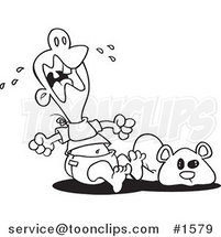 Cartoon Black and White Outline Design of a Teething Baby Throwing a Tantrum by Toonaday