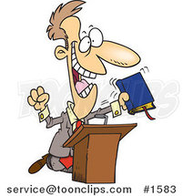 Cartoon Televangelist Guy Preaching at a Podium by Toonaday