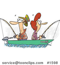Cartoon Couple Fishing Together in a Boat by Toonaday