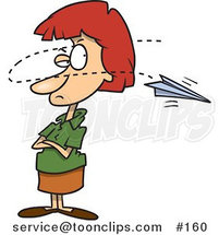 Cartoon Annoyed Red Head Lady near a Paper Airplane by Toonaday