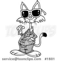 Cartoon Black and White Outline Design of a Cool Cat Wearing Shades by Toonaday