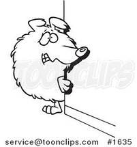 Cartoon Black and White Outline Design of a Timid Collie Dog Looking Around a Corner by Toonaday
