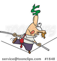 Cartoon Business Man Trying to Maintain Balanced Budget on a Tight Rope by Toonaday