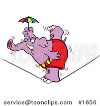 Cartoon Purple Elephant Balanced on One Foot on a Tight Rope by Toonaday
