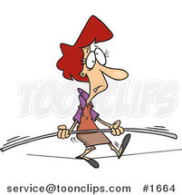 Cartoon Business Woman Trying to Maintain Balance on a Tight Rope by Toonaday