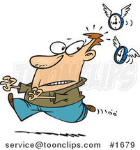 Cartoon Flying Clocks Chasing a Guy by Toonaday