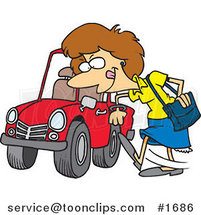 Cartoon Lady Kicking a Tire on a Ca by Toonaday