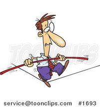 Cartoon Business Man Trying to Maintain Balance on a Tight Rope by Toonaday