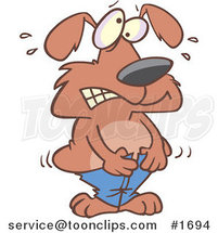 Cartoon Dog Trying to Squeeze into Tight Pants by Toonaday