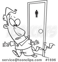 Cartoon Black and White Outline Design of a Business Man Leaving a Bathroom with Tissue Stuck to His Pants by Toonaday