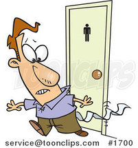 Cartoon Business Man Leaving a Bathroom with Tissue Stuck to His Pants by Toonaday