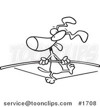 Cartoon Black and White Outline Design of a Dog Walking on a Tight Rope by Toonaday