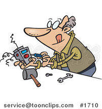 Cartoon Guy Tinkering with an Electronic Device by Toonaday