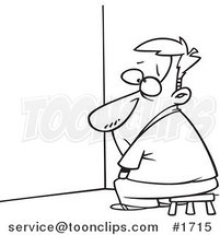 Cartoon Black and White Outline Design of a Business Man Doing Time out in a Corner by Toonaday