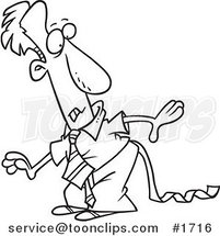 Cartoon Black and White Outline Design of a Business Man Discovering Toilet Paper Stuck to His Pants by Toonaday