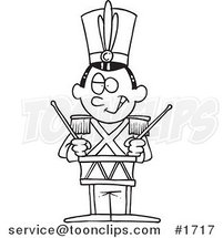 Cartoon Black and White Outline Design of a Tin Soldier Drumming by Toonaday