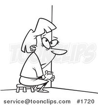 Cartoon Black and White Outline Design of a Business Woman Doing Time out in a Corner by Toonaday