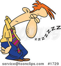 Tired Cartoon Business Man Sleeping Standing up by Toonaday