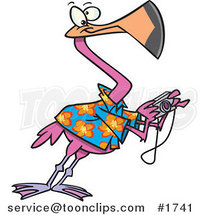 Cartoon Tourist Flamingo Taking Pictures by Toonaday