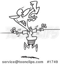 Cartoon Black and White Line Drawing of a Torn Business Woman Being Pulled Two Ways by Toonaday