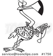 Cartoon Black and White Line Drawing of a Tourist Flamingo Taking Pictures by Toonaday