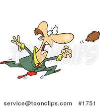 Cartoon Business Man Chasing After His Toupee by Toonaday