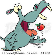 Cartoon Hippo Tossing an Apple into His Mouth by Toonaday
