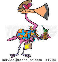 Cartoon Tourist Flamingo Carrying a Tropical Beverage by Toonaday