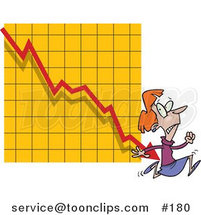 Cartoon Lady Running from a Bar on a Declining Graph by Toonaday