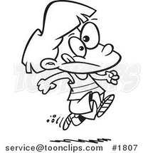Cartoon Black and White Line Drawing of a Girl Running Track by Toonaday