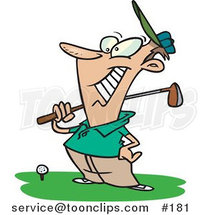 Cartoon Happy Golfer near a Ball, Holding His Golf Club by Toonaday