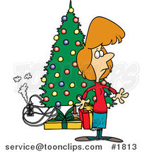 Cartoon Lady Standing by a Christmas Tree with an Overloaded an Electrical Socket by Toonaday