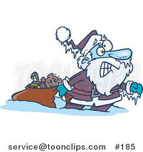 Cartoon Santa Claus Pulling a Toy Sack, Frozen Solid with Icicles Hanging from His Hat and Hand by Toonaday